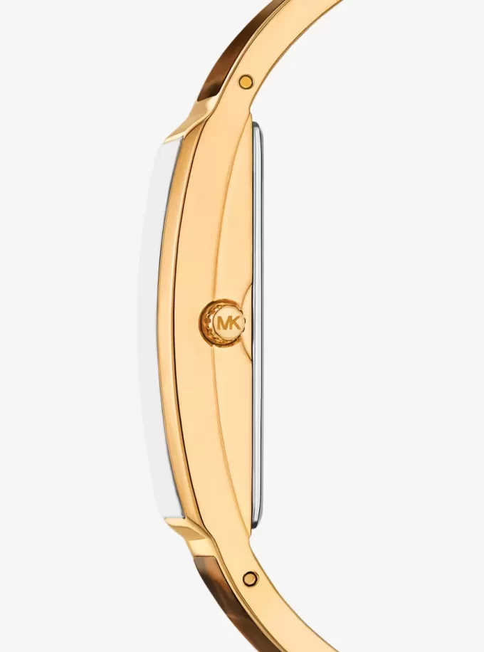 Yazmeen Gold-Tone and Tortoiseshell Acetate Bangle Watch